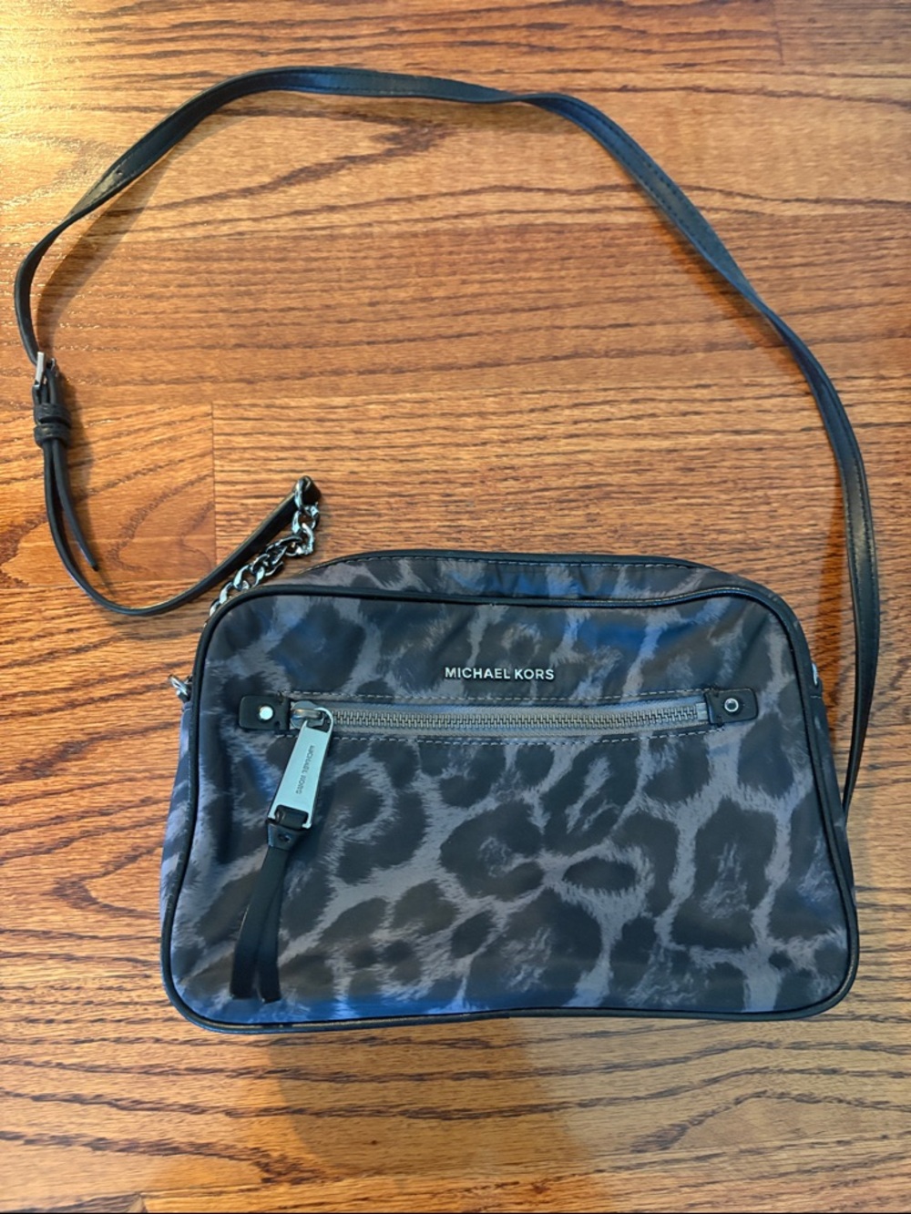 Michael Kors Black and Gray Leopard-Print Crossbody Bag